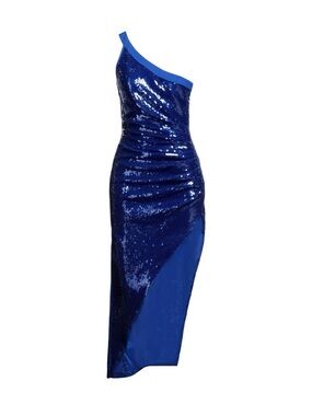 David Koma One-Shoulder Sequin Column Dress in Cobalt Blue